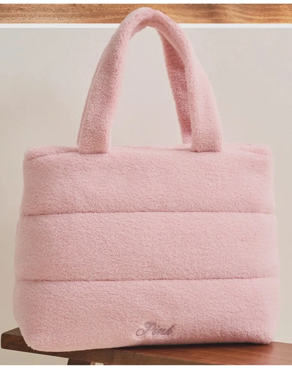 VS Pink’s Plush Pink Quilted Tote Soft Fuzzy Handbag and Cozy Pink Throw Blanket